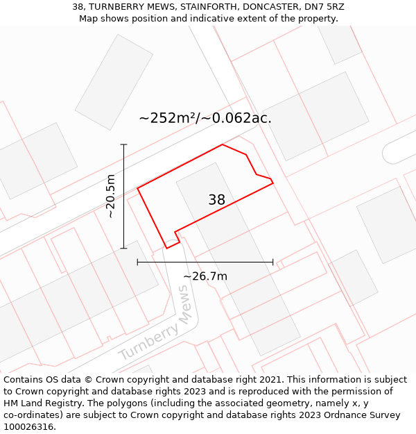 38, TURNBERRY MEWS, STAINFORTH, DONCASTER, DN7 5RZ: Plot and title map