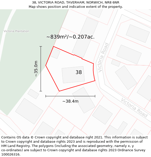 38, VICTORIA ROAD, TAVERHAM, NORWICH, NR8 6NR: Plot and title map