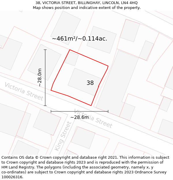 38, VICTORIA STREET, BILLINGHAY, LINCOLN, LN4 4HQ: Plot and title map