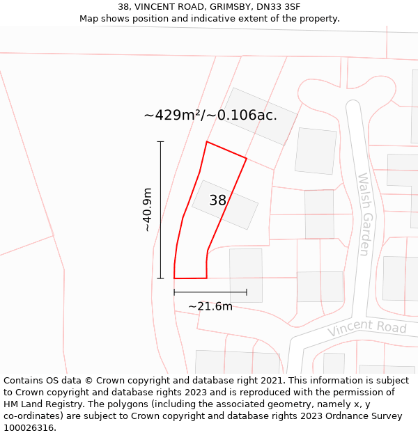 38, VINCENT ROAD, GRIMSBY, DN33 3SF: Plot and title map