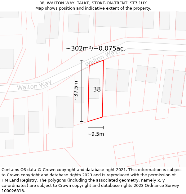 38, WALTON WAY, TALKE, STOKE-ON-TRENT, ST7 1UX: Plot and title map