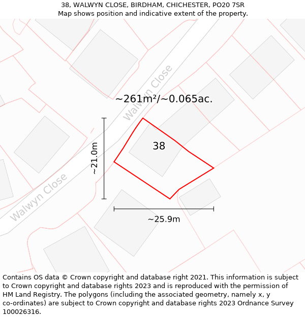 38, WALWYN CLOSE, BIRDHAM, CHICHESTER, PO20 7SR: Plot and title map