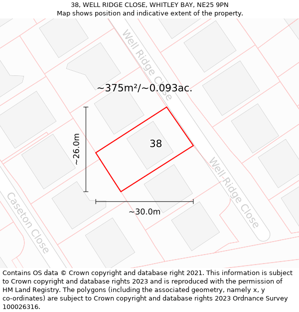 38, WELL RIDGE CLOSE, WHITLEY BAY, NE25 9PN: Plot and title map