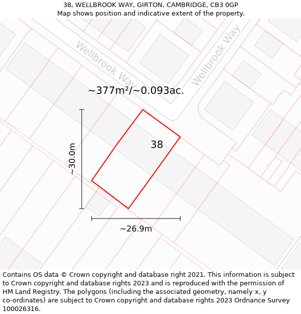 38, WELLBROOK WAY, GIRTON, CAMBRIDGE, CB3 0GP: Plot and title map