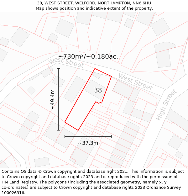 38, WEST STREET, WELFORD, NORTHAMPTON, NN6 6HU: Plot and title map