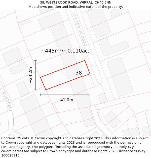 38, WESTBROOK ROAD, WIRRAL, CH46 5NN: Plot and title map