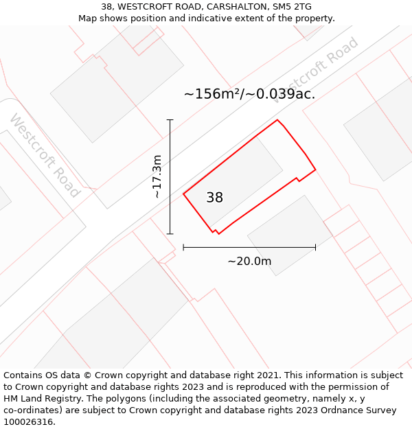 38, WESTCROFT ROAD, CARSHALTON, SM5 2TG: Plot and title map