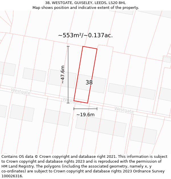 38, WESTGATE, GUISELEY, LEEDS, LS20 8HL: Plot and title map