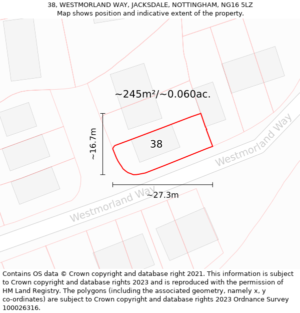 38, WESTMORLAND WAY, JACKSDALE, NOTTINGHAM, NG16 5LZ: Plot and title map