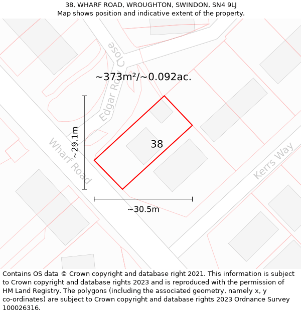 38, WHARF ROAD, WROUGHTON, SWINDON, SN4 9LJ: Plot and title map