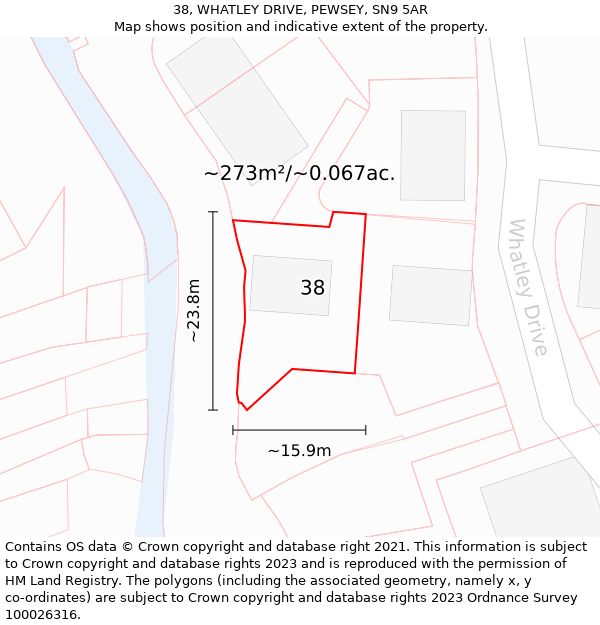 38, WHATLEY DRIVE, PEWSEY, SN9 5AR: Plot and title map