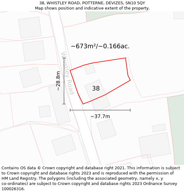 38, WHISTLEY ROAD, POTTERNE, DEVIZES, SN10 5QY: Plot and title map