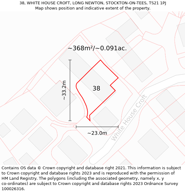 38, WHITE HOUSE CROFT, LONG NEWTON, STOCKTON-ON-TEES, TS21 1PJ: Plot and title map