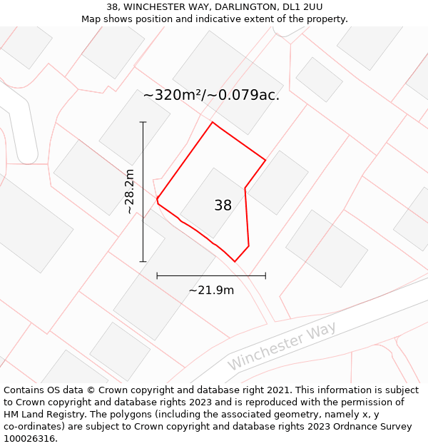 38, WINCHESTER WAY, DARLINGTON, DL1 2UU: Plot and title map