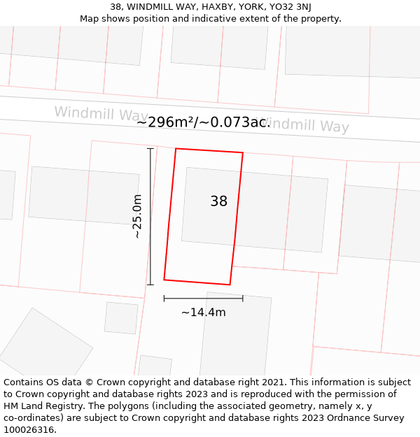 38, WINDMILL WAY, HAXBY, YORK, YO32 3NJ: Plot and title map