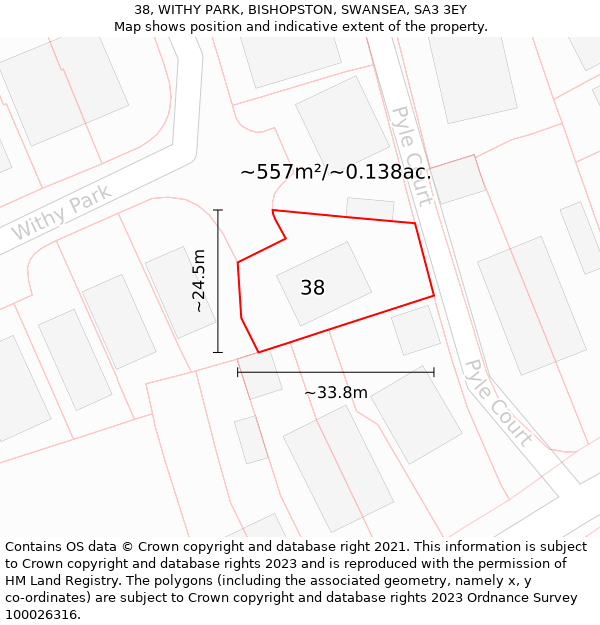 38, WITHY PARK, BISHOPSTON, SWANSEA, SA3 3EY: Plot and title map