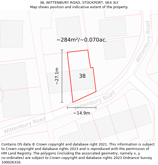 38, WITTENBURY ROAD, STOCKPORT, SK4 3LY: Plot and title map