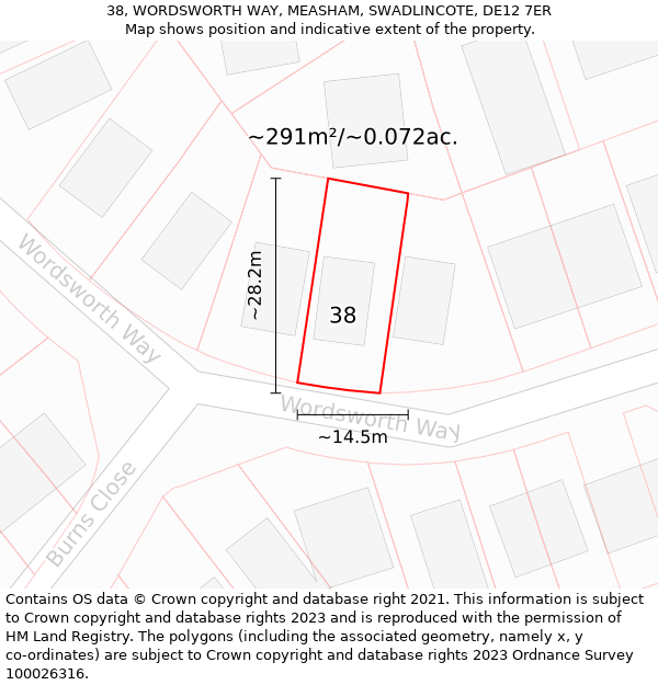 38, WORDSWORTH WAY, MEASHAM, SWADLINCOTE, DE12 7ER: Plot and title map