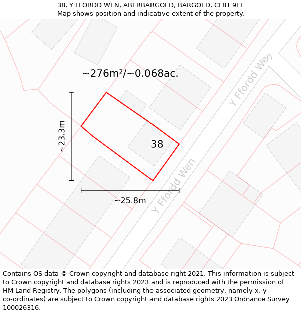 38, Y FFORDD WEN, ABERBARGOED, BARGOED, CF81 9EE: Plot and title map