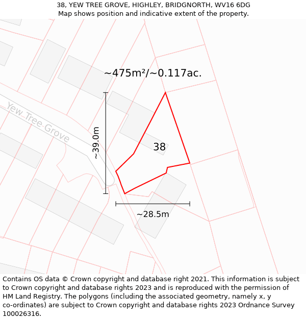 38, YEW TREE GROVE, HIGHLEY, BRIDGNORTH, WV16 6DG: Plot and title map