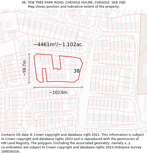 38, YEW TREE PARK ROAD, CHEADLE HULME, CHEADLE, SK8 7QD: Plot and title map