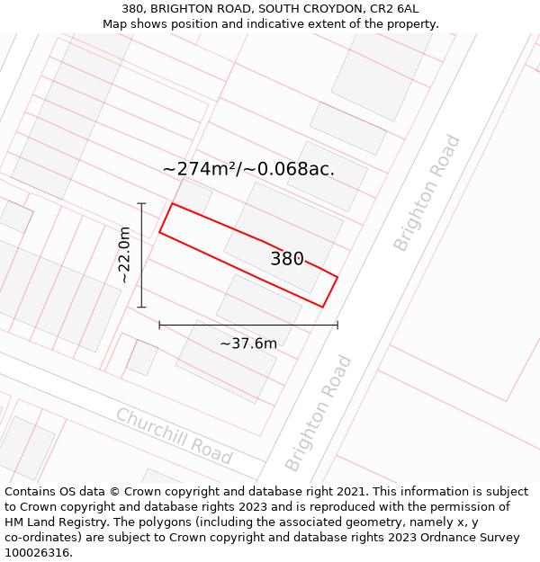 380, BRIGHTON ROAD, SOUTH CROYDON, CR2 6AL: Plot and title map