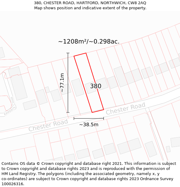 380, CHESTER ROAD, HARTFORD, NORTHWICH, CW8 2AQ: Plot and title map