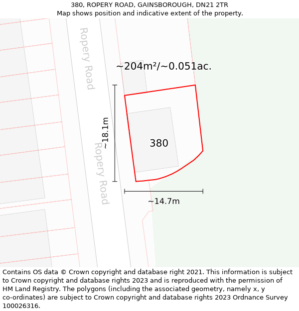 380, ROPERY ROAD, GAINSBOROUGH, DN21 2TR: Plot and title map