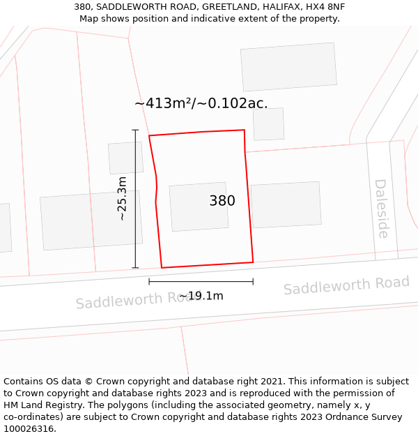 380, SADDLEWORTH ROAD, GREETLAND, HALIFAX, HX4 8NF: Plot and title map