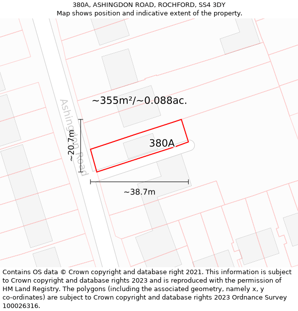 380A, ASHINGDON ROAD, ROCHFORD, SS4 3DY: Plot and title map