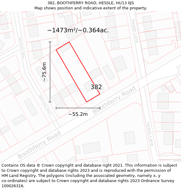 382, BOOTHFERRY ROAD, HESSLE, HU13 0JS: Plot and title map