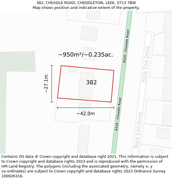 382, CHEADLE ROAD, CHEDDLETON, LEEK, ST13 7BW: Plot and title map