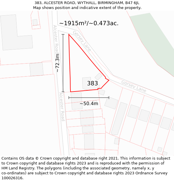 383, ALCESTER ROAD, WYTHALL, BIRMINGHAM, B47 6JL: Plot and title map