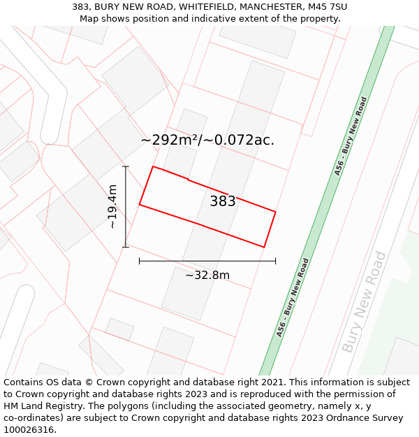 383, BURY NEW ROAD, WHITEFIELD, MANCHESTER, M45 7SU: Plot and title map