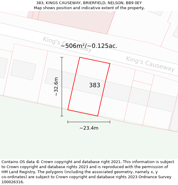383, KINGS CAUSEWAY, BRIERFIELD, NELSON, BB9 0EY: Plot and title map