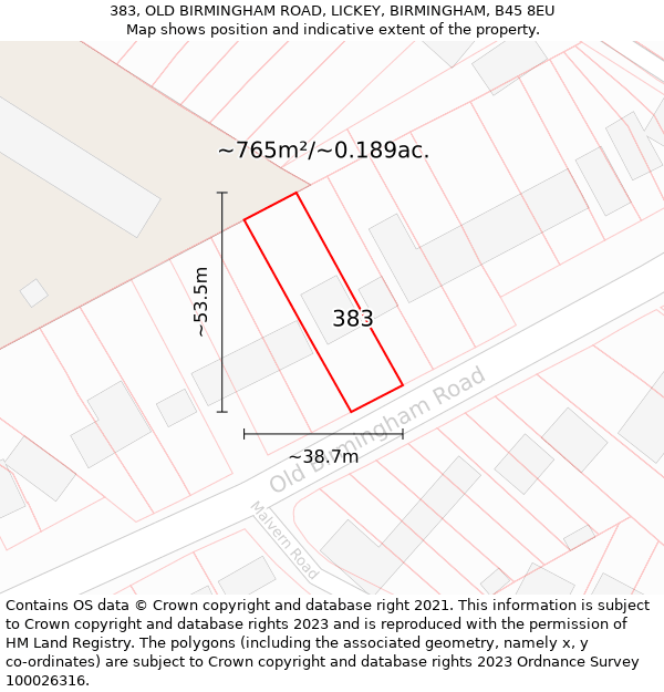 383, OLD BIRMINGHAM ROAD, LICKEY, BIRMINGHAM, B45 8EU: Plot and title map