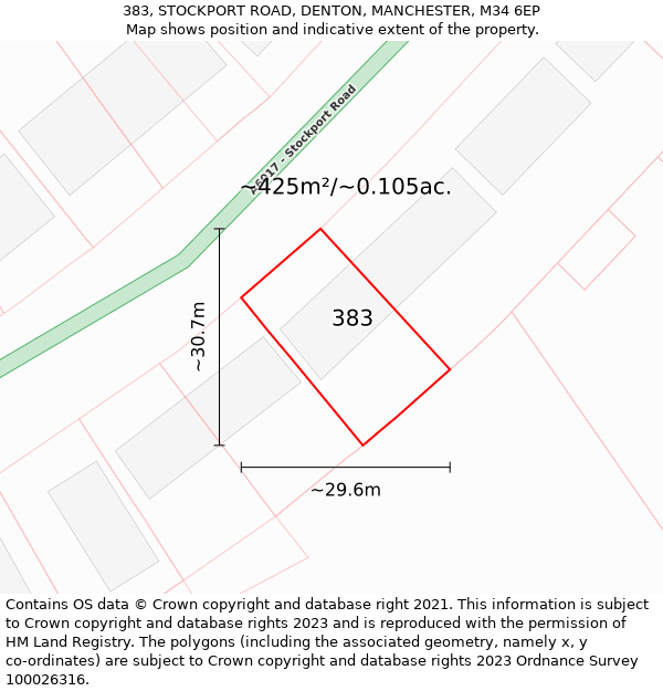 383, STOCKPORT ROAD, DENTON, MANCHESTER, M34 6EP: Plot and title map