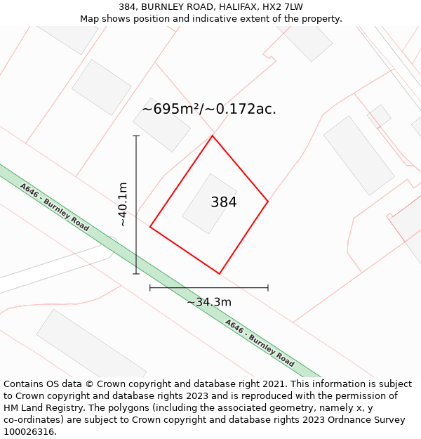 384, BURNLEY ROAD, HALIFAX, HX2 7LW: Plot and title map