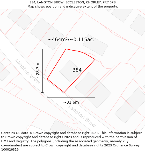 384, LANGTON BROW, ECCLESTON, CHORLEY, PR7 5PB: Plot and title map