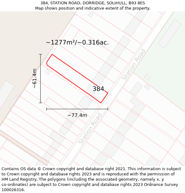 384, STATION ROAD, DORRIDGE, SOLIHULL, B93 8ES: Plot and title map