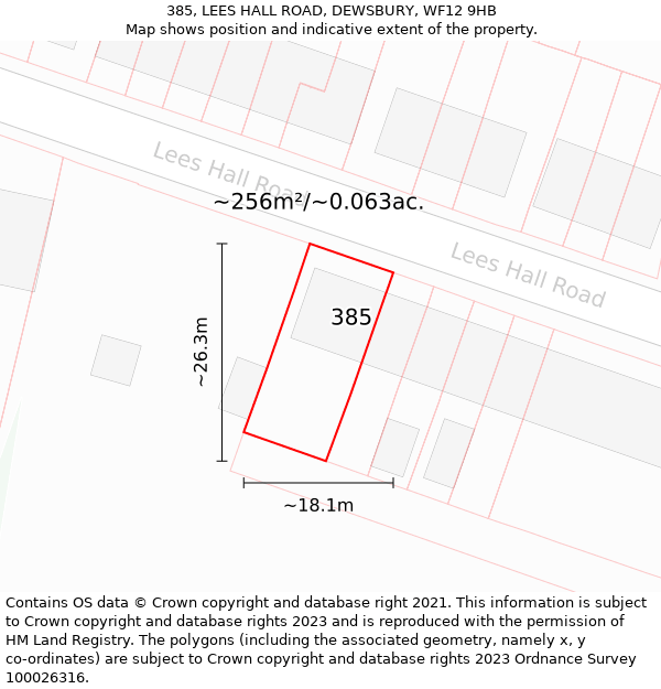 385, LEES HALL ROAD, DEWSBURY, WF12 9HB: Plot and title map