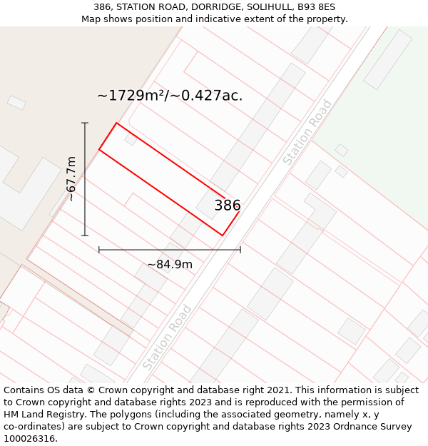 386, STATION ROAD, DORRIDGE, SOLIHULL, B93 8ES: Plot and title map