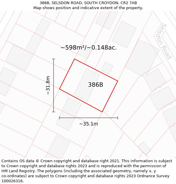 386B, SELSDON ROAD, SOUTH CROYDON, CR2 7AB: Plot and title map