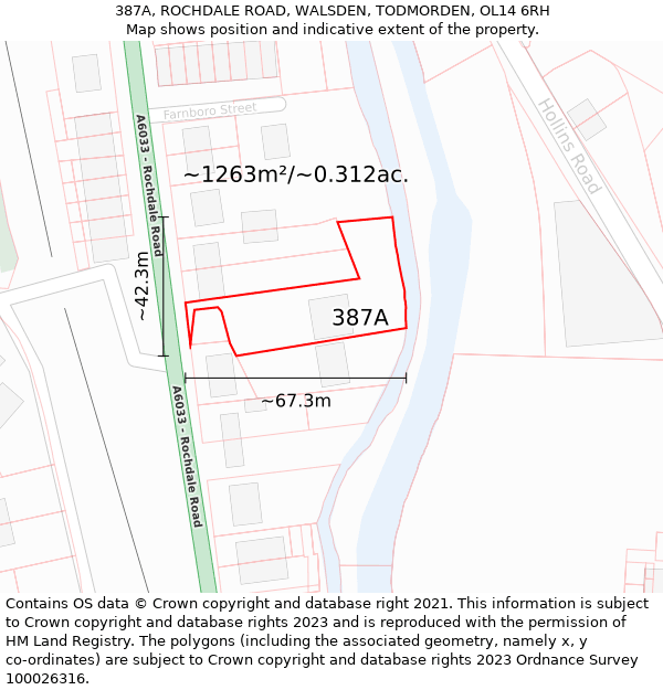 387A, ROCHDALE ROAD, WALSDEN, TODMORDEN, OL14 6RH: Plot and title map