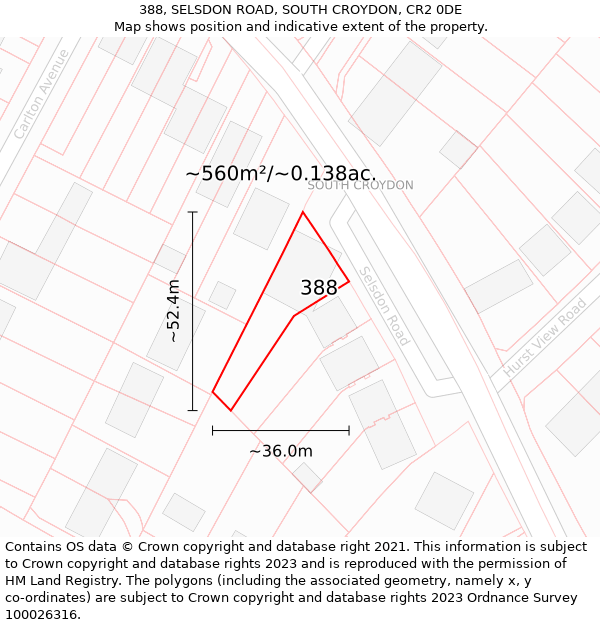 388, SELSDON ROAD, SOUTH CROYDON, CR2 0DE: Plot and title map