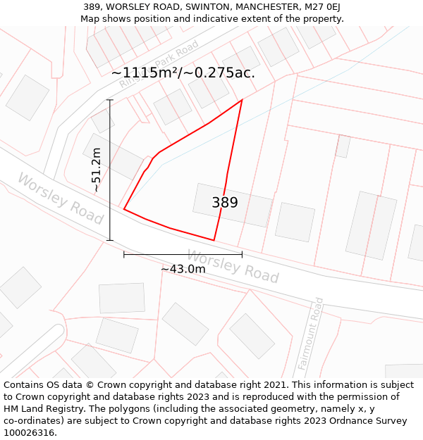 389, WORSLEY ROAD, SWINTON, MANCHESTER, M27 0EJ: Plot and title map