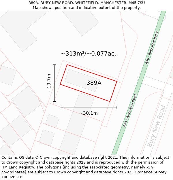389A, BURY NEW ROAD, WHITEFIELD, MANCHESTER, M45 7SU: Plot and title map