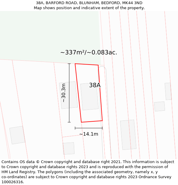 38A, BARFORD ROAD, BLUNHAM, BEDFORD, MK44 3ND: Plot and title map