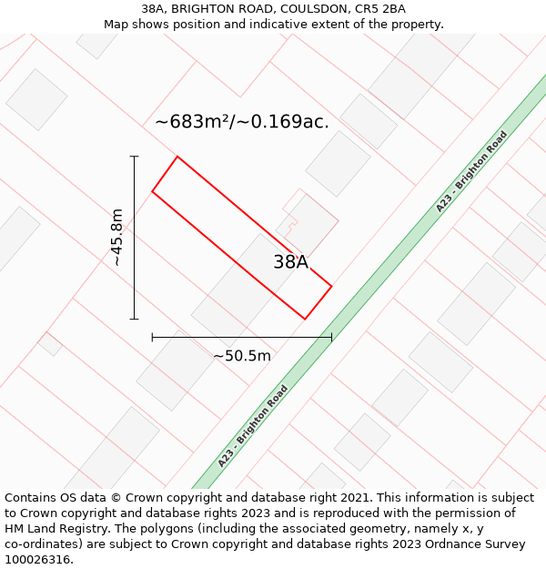 38A, BRIGHTON ROAD, COULSDON, CR5 2BA: Plot and title map