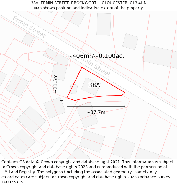 38A, ERMIN STREET, BROCKWORTH, GLOUCESTER, GL3 4HN: Plot and title map